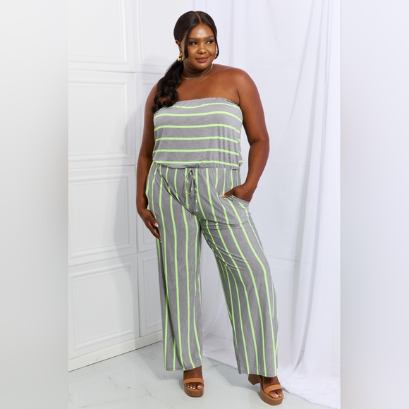 Sew In Love Pop Of Color Full Size Sleeveless Striped Jumpsuit - Picture 7 of 9